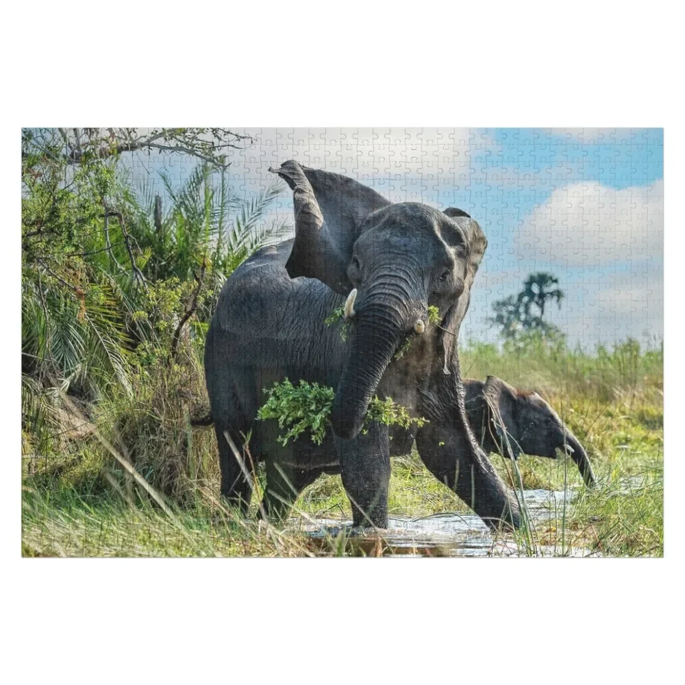 A Protective Mama Elephant With Calf Jigsaw Puzzle Personalized Toy Wooden Compositions For Children Wooden Adults Puzzle