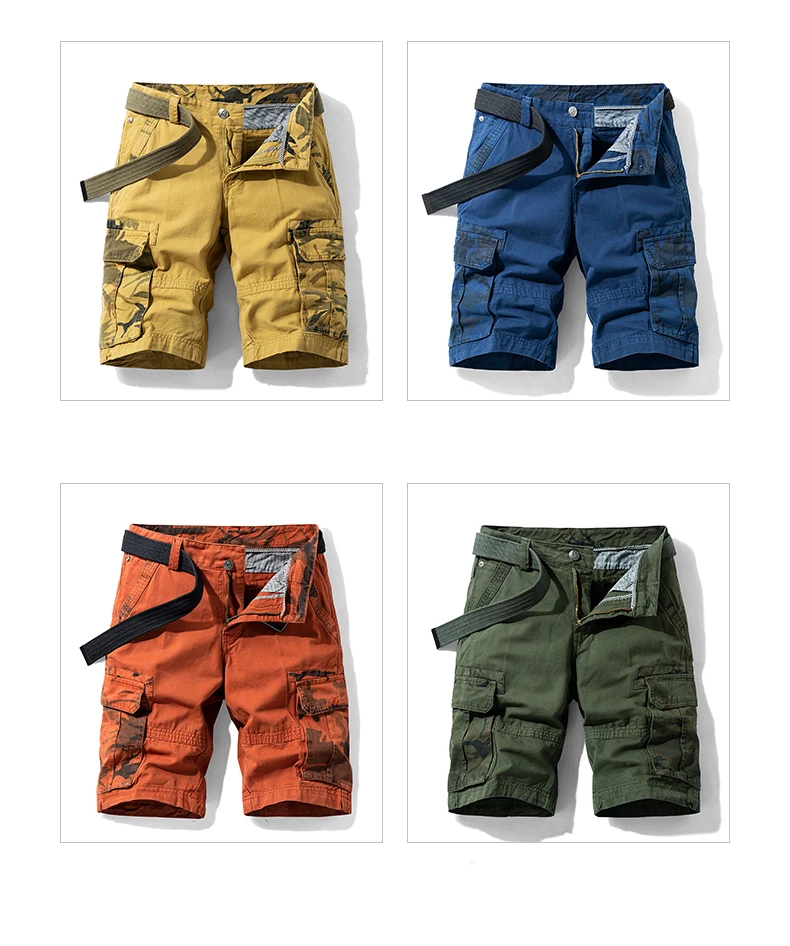 Summer Men\'s Camouflage Cargo Shorts Cotton Denim Breeches Bermuda Casual Multi-Pocket Pants