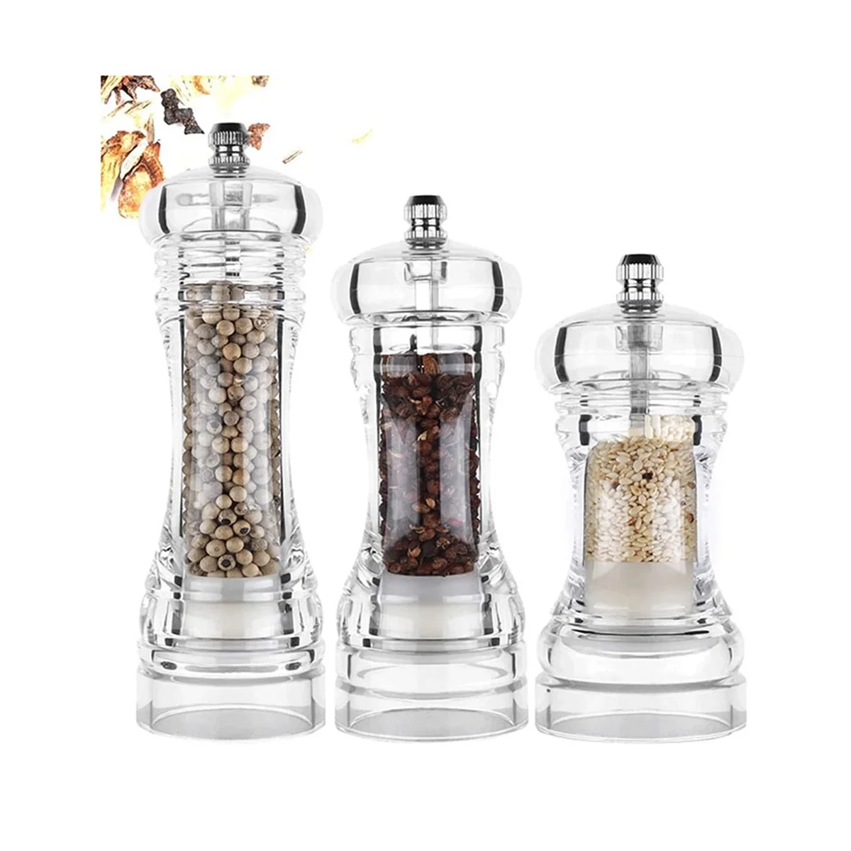 Pepper Grinder- Acrylic Salt and Pepper Shakers Adjustable Coarseness By Ceramic Kitchen Accessories