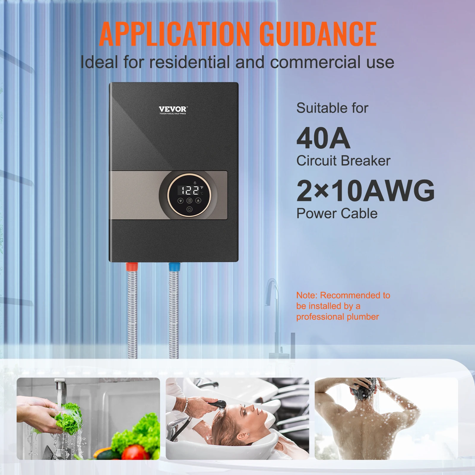 VEVOR Instant Water Heater 8/13.8/18kw On Demand Electric Tankless Water Boiler Digital Temperature Display & Easy Installation