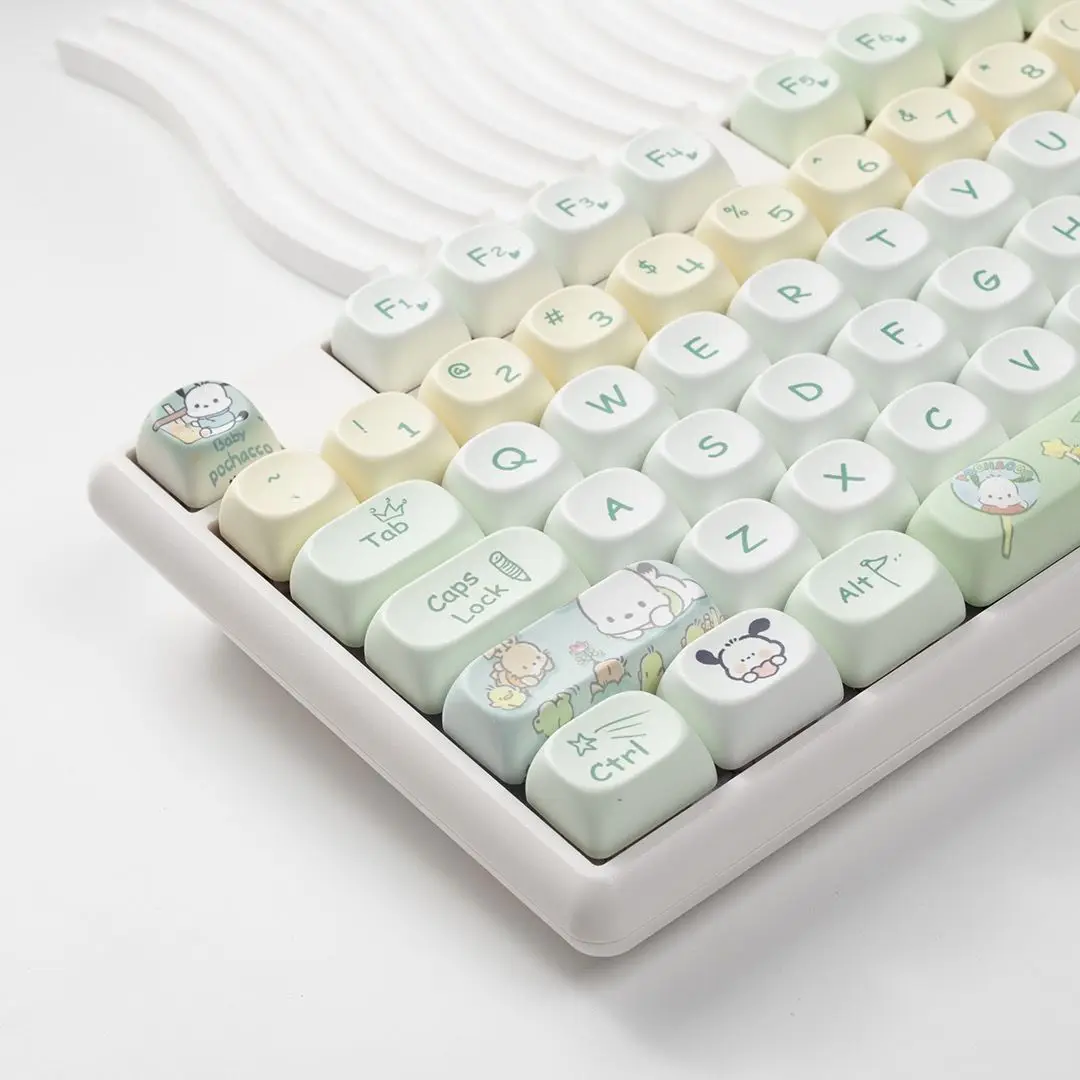 Pastel Cream White Pochacco Keycaps Set Sanrio Cartoon Pbt Keycaps for Mechanical Gaming Keyboard Birthday Gift for Girls Gamers view 5