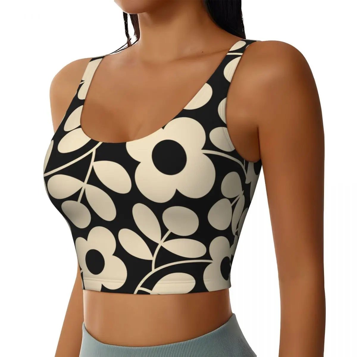 Custom Print Giant Stem Sprig Orla Kiely Sports Bra for Women High Impact Workout Yoga Crop Top