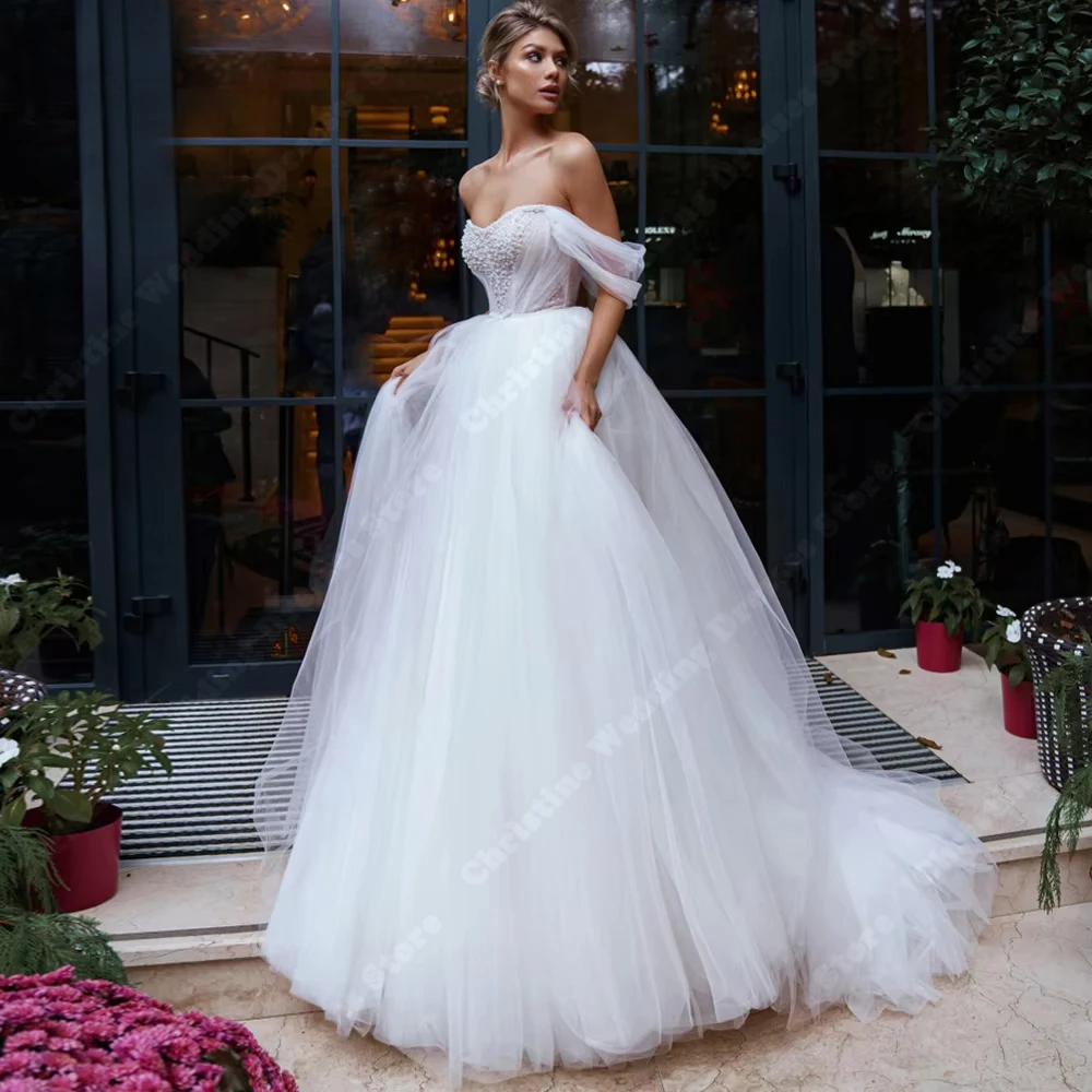 

Off The Shoulder A-Line Women Wedding Dresses Elegant Backless Sleeveless Bridal Gowns Engagement Banquet Women Robes Customized