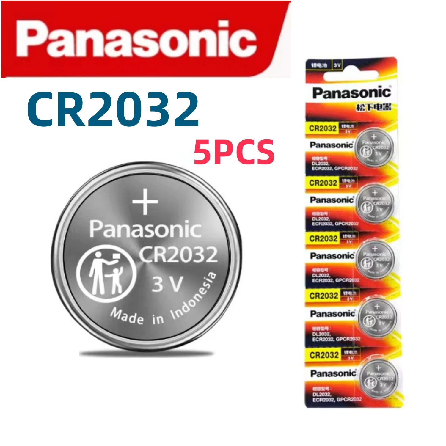 5PCS Original Panasonic CR2032 DL2032 ECR2032 Lithium Battery Watch Toy Calculator Car Key Remote Control Button Coin Cells