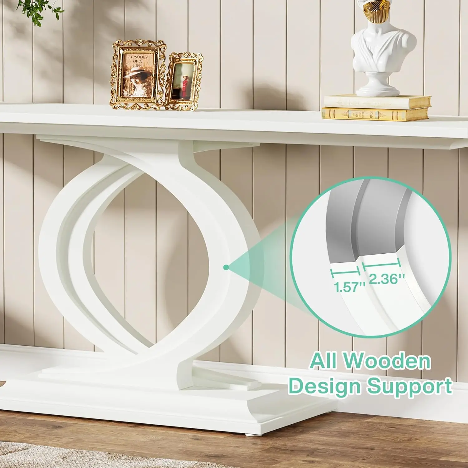 Mesa de console de 59 polegadas para entrada, mesa de console branca de fazenda para sala de estar, mesa de sofá de madeira atrás do sofá, moderna