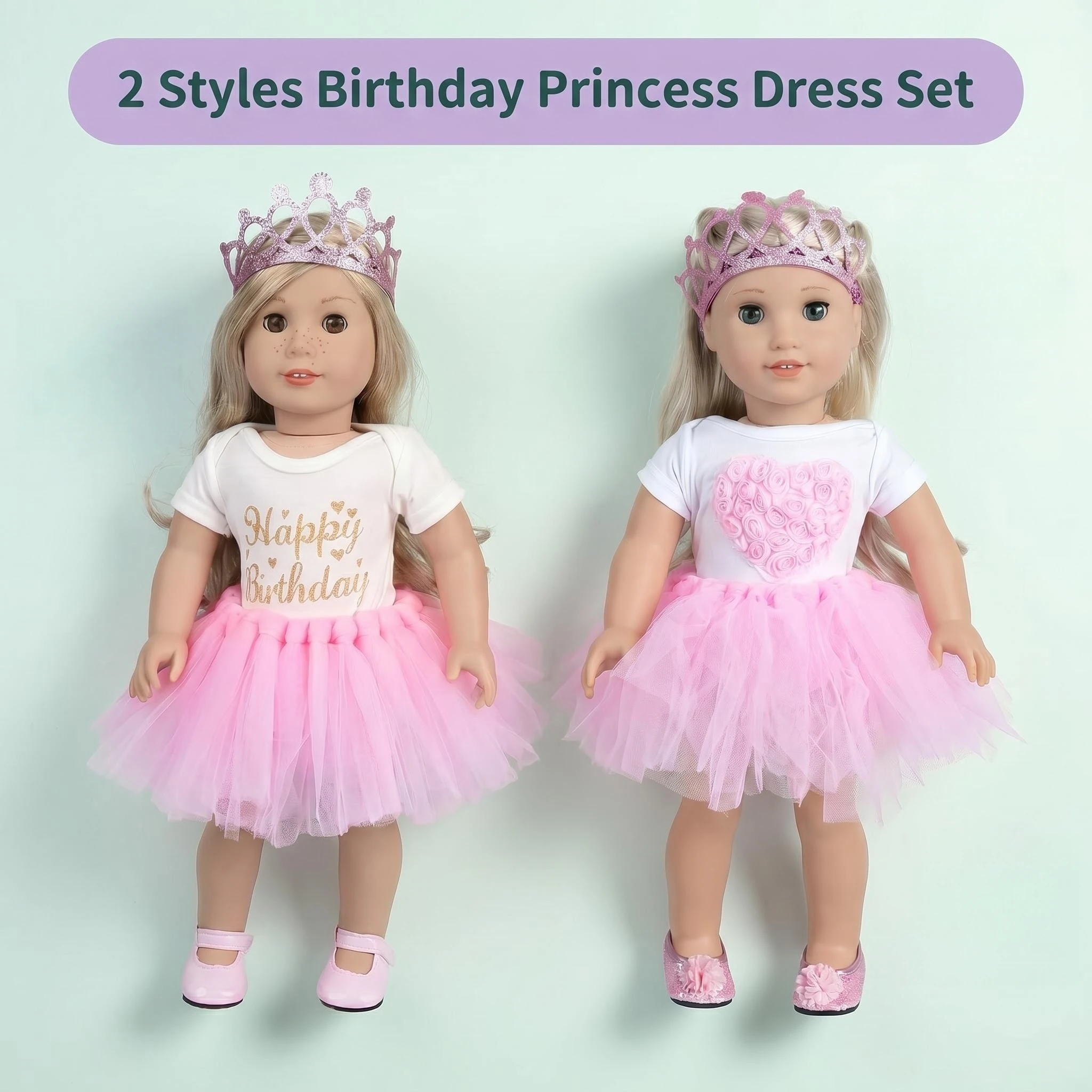 18Inch 45cm Reborn Doll Clothes Set Baby Doll Pink Crown Tulle Dress 3pcs Set Birthday Gift American Doll Accessories Girls Gift