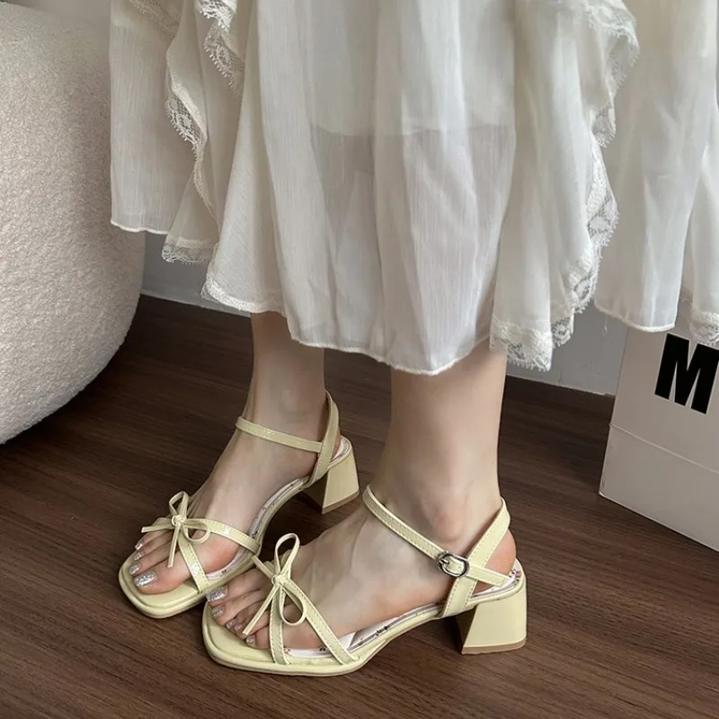 

New Summer Butterfly-knot Thick Heel Women Sandals Fashion Floral Ankle Strap Shoes Ladies Outdoor Dress