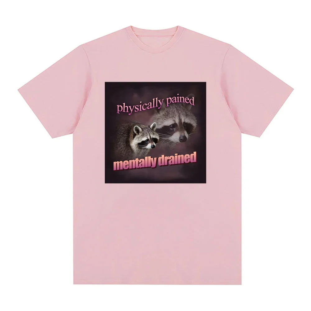 Pop Mentally Drained Raccoon Print Crew Neck T-shirt, Casual Loose Short Sleeve Fashion Summer T-Shirts Tops Women's Clothing