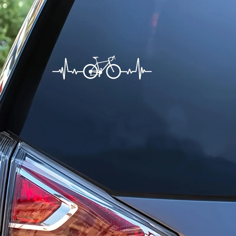 1Pc 2D Flat Bicycle Heartbeat Vinyl Sticker, Waterproof Decal for Car Laptop Wall Decor, Holiday Gift