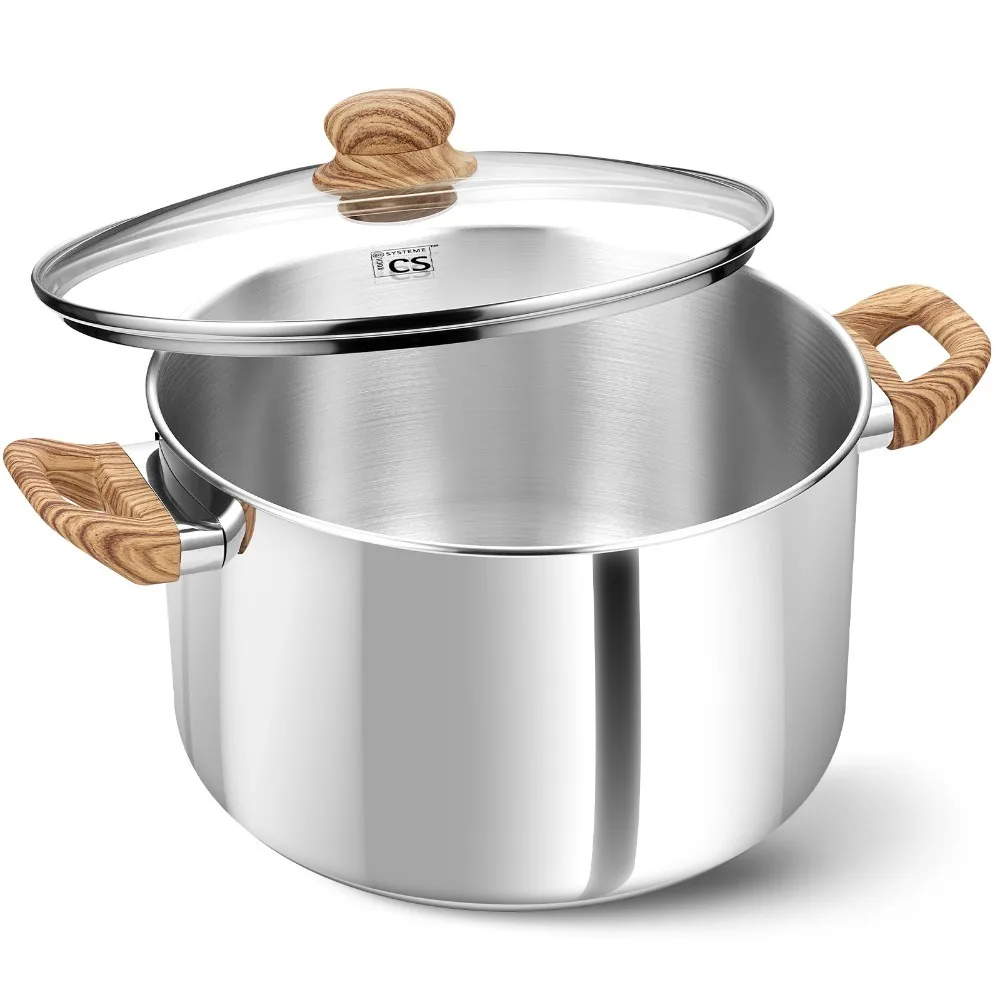

KOCH SYSTEME CS 6QT/4QT Stainless Steel Double Handle Soup Pot Wood Grain Induction Cooker Gas Stove Compatible Kitchen Pot