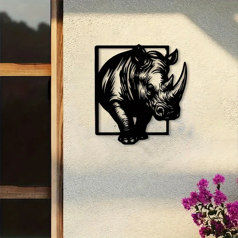 Rhino Metal Wall Art Iron Safari Sculpture Living Room Hanging Mural Gallery Christmas Wildlife Decor Gift