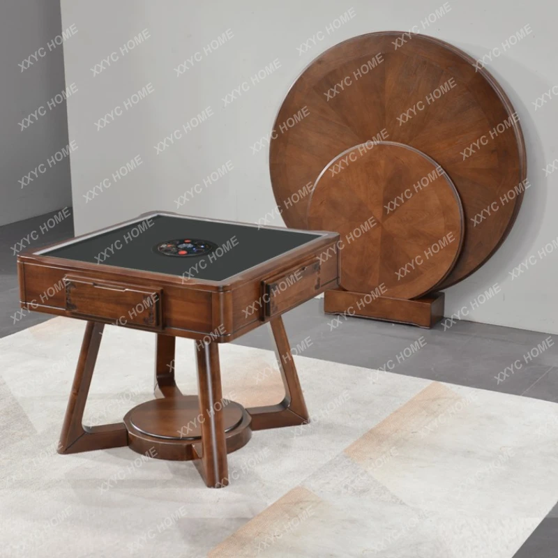 

Household Solid Wood Mahjong Machine Dining Table Dual-Use Electric Mahjong Table Four-Mouth Machine Linen round Table