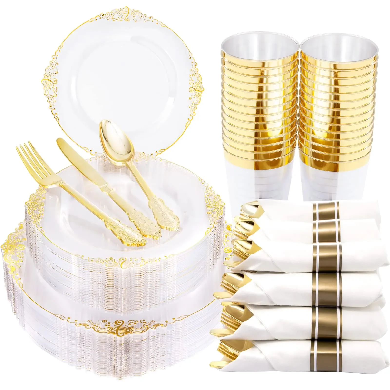 60pcs golden plastic plates included 10 dessert plates cups forks knives 10 spoons suitable for 10 guests