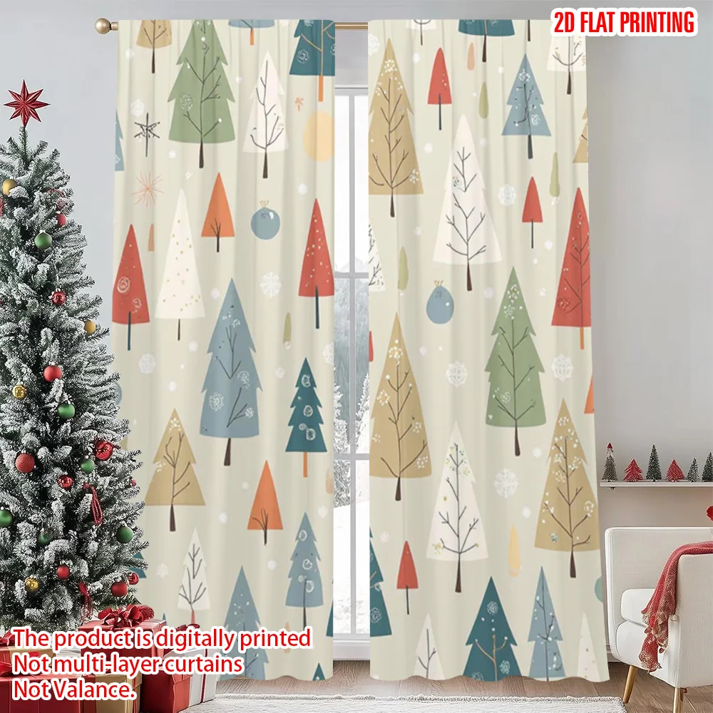 

2pcs 2D flat printing Merry Christmas Party Curtains Forest and Snow Versatile 100% Polyester Without Electricity Festive