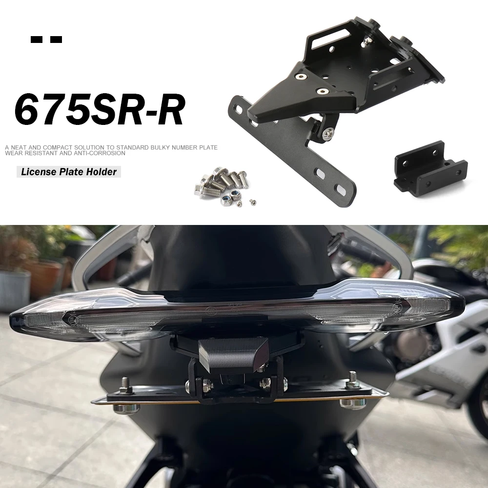 Motorcycle License Plate Bracket Taillight Fixed Folding Number Plate Light Mount For CFMOTO 675SR-R 675SRR 675SR R