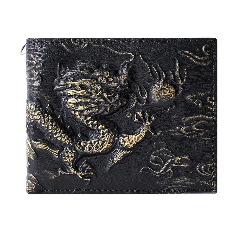 Punk Rock Biker Herren-Geldbörse mit Metallkette Retro Silberner Drache Geprägt Echtes Leder Diebstahlsichere Kettenbörse für Männer – Detail 6