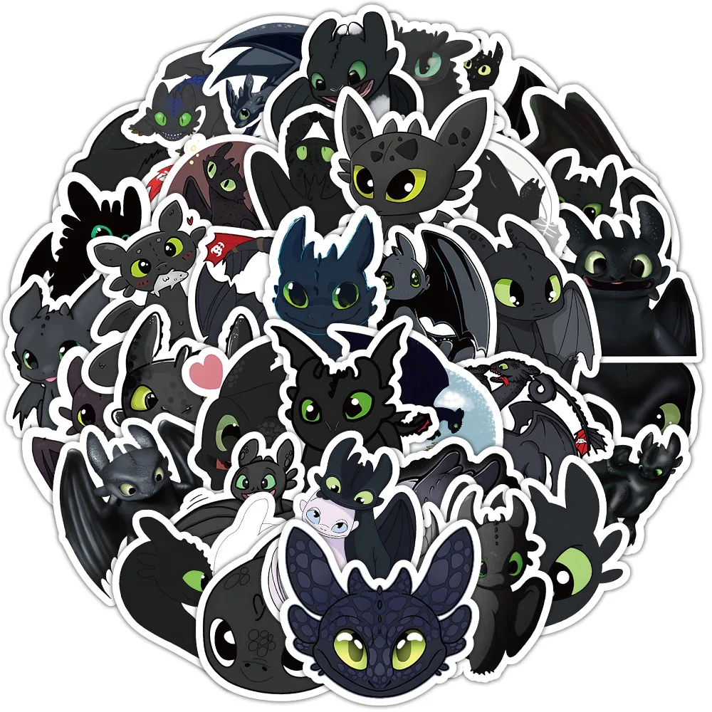 Toothless adesivos dos desenhos animados, como treinar o seu dragão decalques, DIY bagagem, laptop, telefone, carro, bicicleta, adesivo skate, brinquedo, 10 pcs, 30 pcs, 50pcs