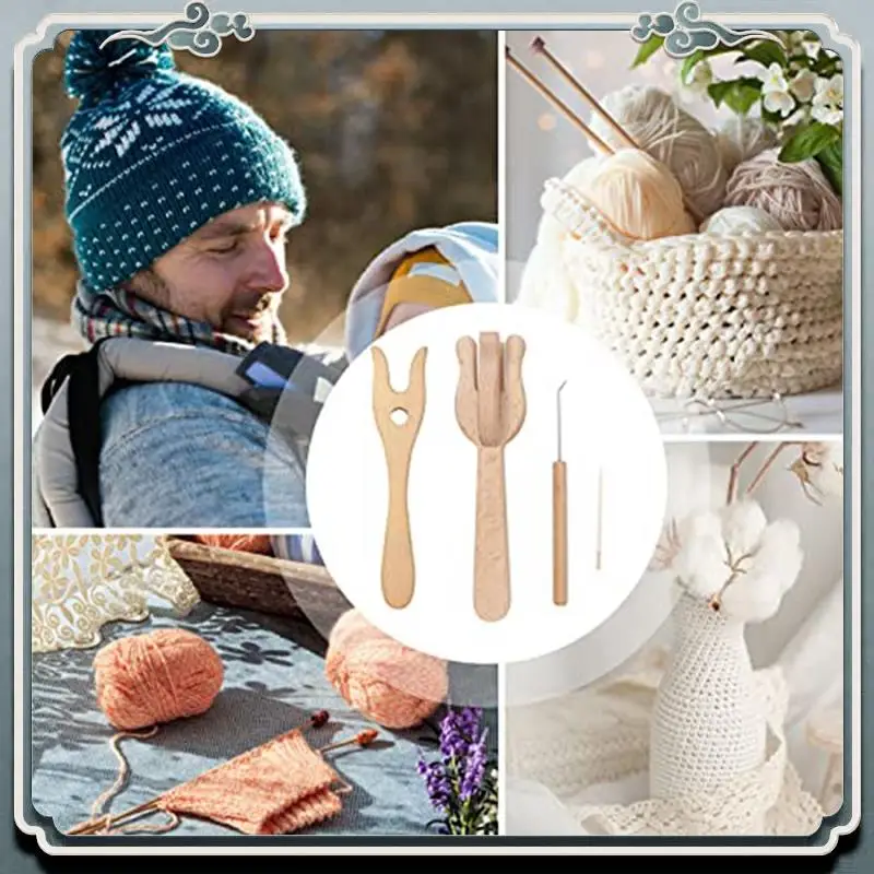 

Прочный 8 шт. портативный вязальный вилок и набор игл деревянная вилка для вязания набор игл с большим ушком цвет дерева