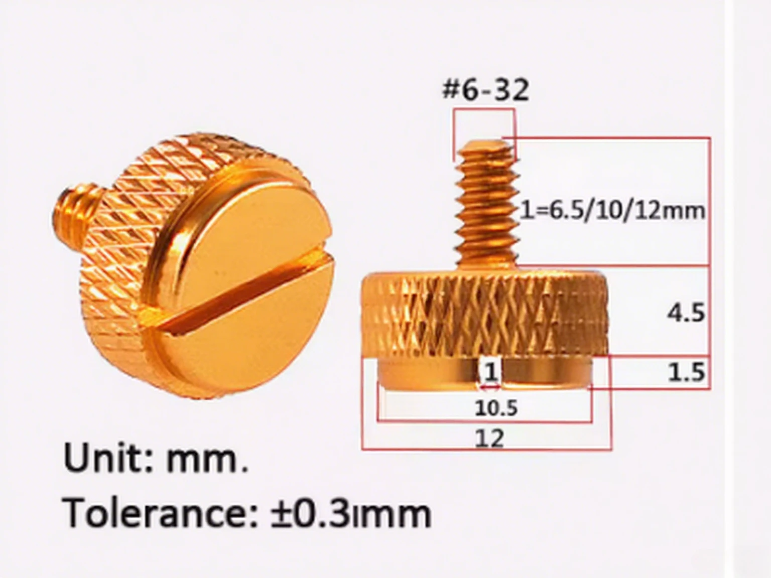 1Pcs UNC 6#-32 Slotted Screw Aluminum Knurled Hand Tighten Thumbscrew Computer Case Side Panel Bolts Anodized Color