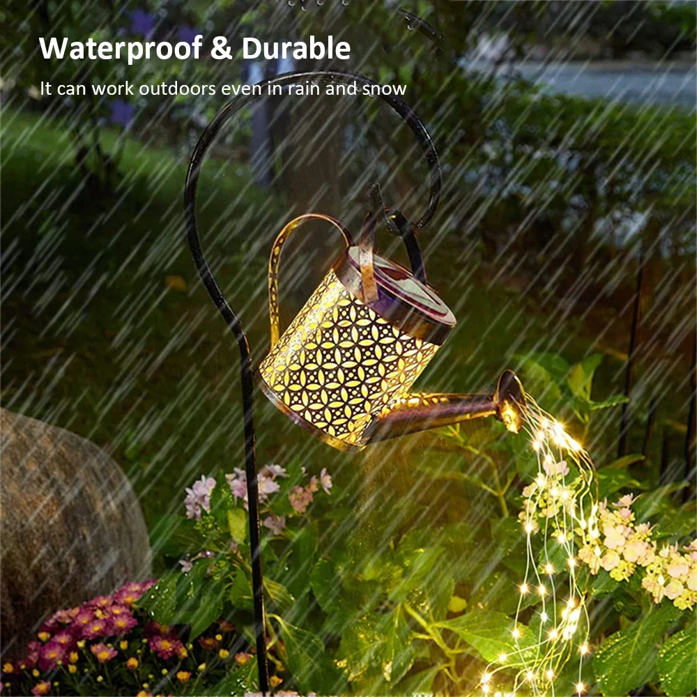 Imagem -04 - Solar Watering Can Light Metal Pendurado Cachoeira Fairy String Lights à Prova Dágua Jardim ao ar Livre Pátio Caminho Vine Decor