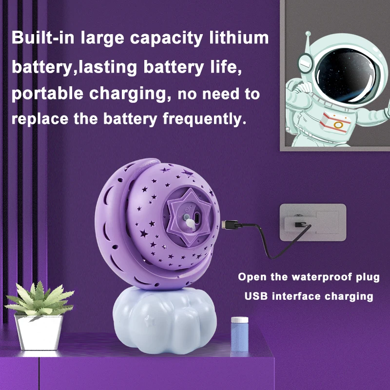 Macchina per bolle spaziale magica, macchina per bolle di nuvole blizzard, giocattoli per bambini all'aperto, regali del festival