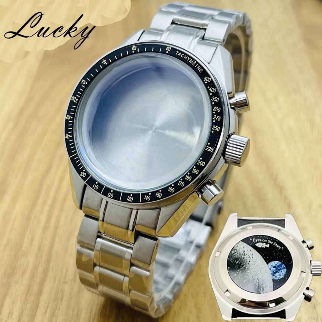 

Мужские часы 39,7 мм с золотым безелем, корпус Speedmaster, подходят для Omga VK64 VK63, запчасти и аксессуары для кварцевых механизмов.