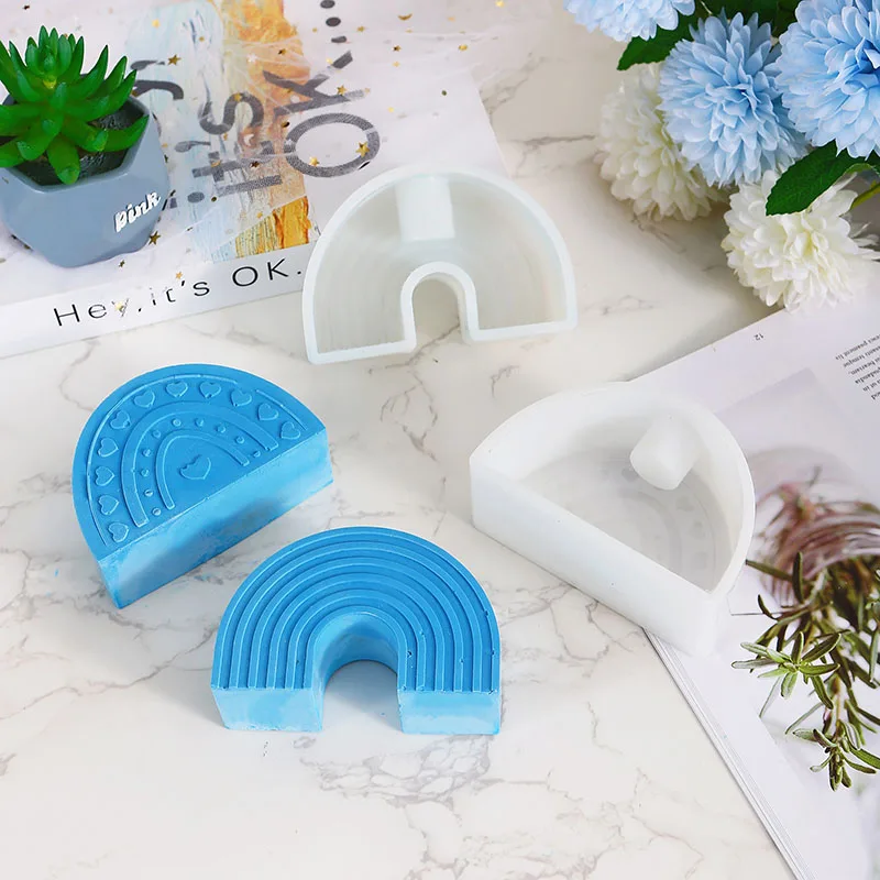 Silicone Mold Concrete Candle Holder Making Rod Wax Base Rainbow Arch Design DIY Epoxy Gypsum Cement Mould