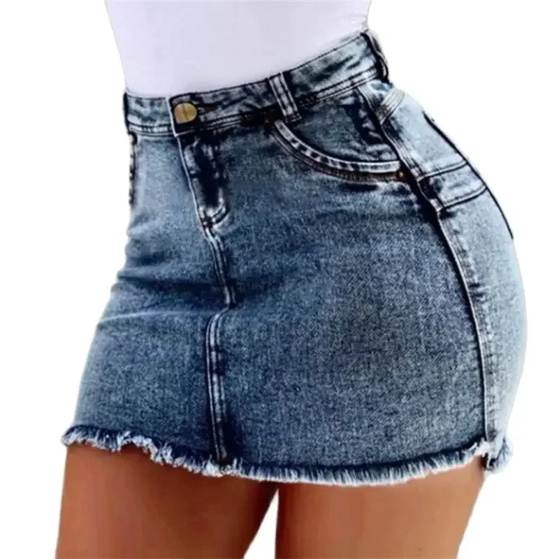 

Fashion Tassels Decoration Hem Wrap Hip Denim Skirt Women High Waist Button Splice Half-body Dress Female Casual Streetwear New