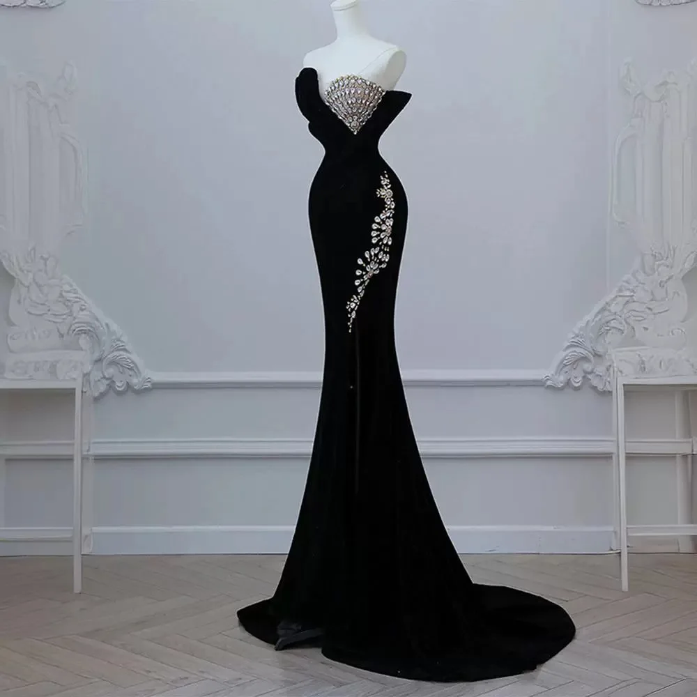 Black Swan Elegantly Formal Evening Dresses Designer Classic Sleeveless Court Train Mermaid Floor-Length Dress Custom Made