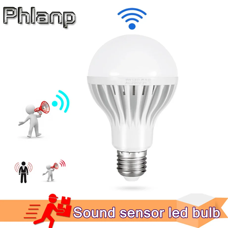 Phlanp LED Sound Sensor Lampe E27 220V 230V 240V Led-lampe 3w 5w 7w 9w 12w Kaltes Weiß Auto Smart Infrarot Körper Sensor Licht