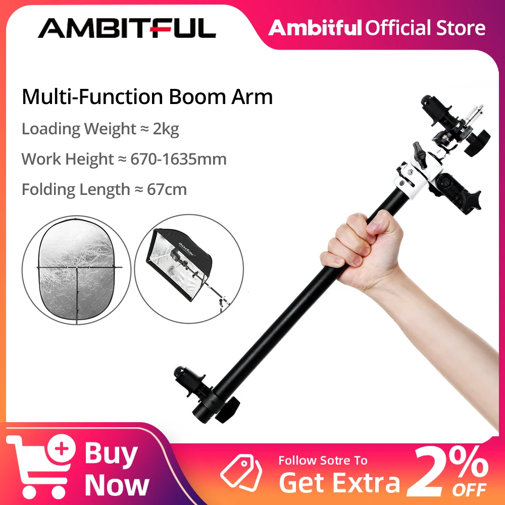 

AMBITFUL AL02 Pro Holder Bracket Swivel Head Reflector Disc Arm Support with Telescopic Boom Arm Top Light Sandbag for Speedlite