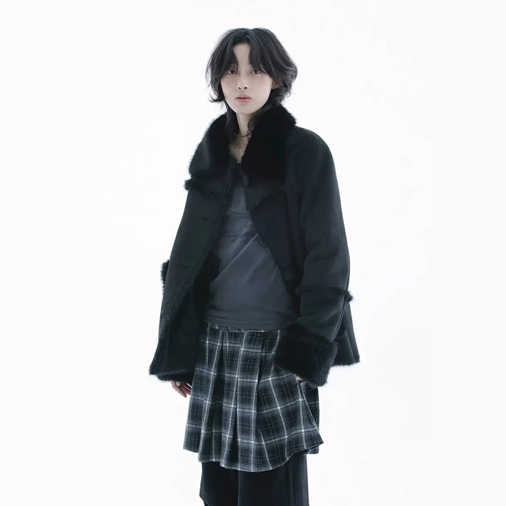 

Осенне-зимнее однотонное кожаное пальто с воротником из искусственного меха Аосфера, женское теплое длинное пальто с воротником из искусственного меха све, корейский Sle