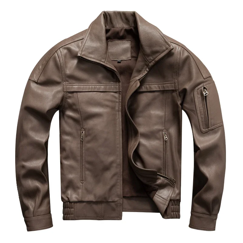 

Top layer goat skin leather jacket men's 02 flight suit lapel short plus size leather jacket spring and autumn coat