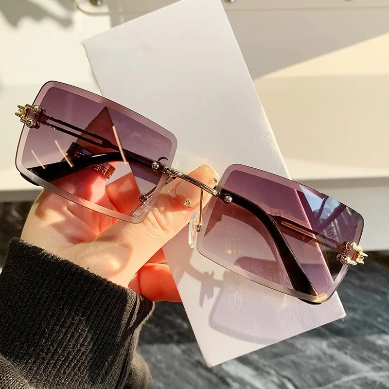 

Rectangular Trendy Gradient Color Sunglasses Men Women Small Rimless UV400 Sun Glasses Luxury Designer Eyewear for Ladies