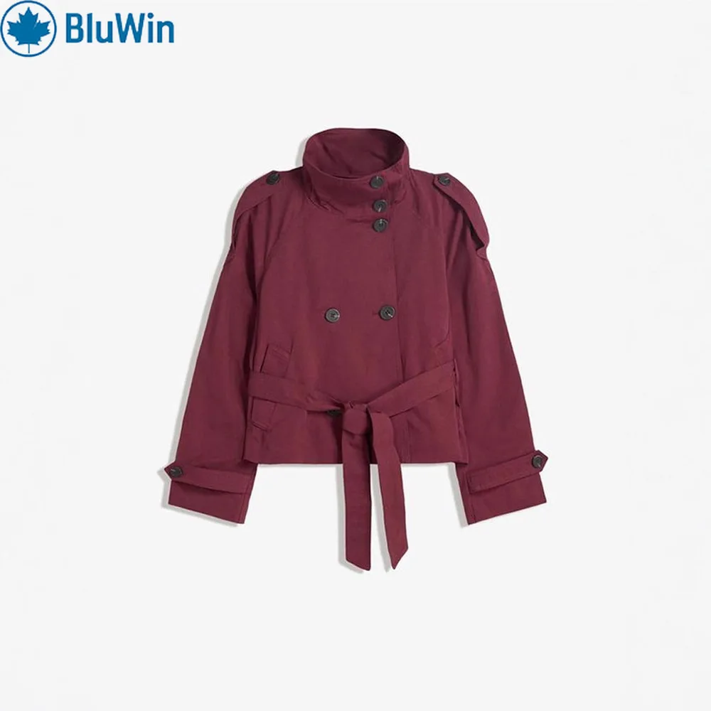BluWin 3Colors Korean Fashion Cropped Trench Coat Women 2025 Autumn Double Breasted Belted Designer Short Jacket Windbreaker