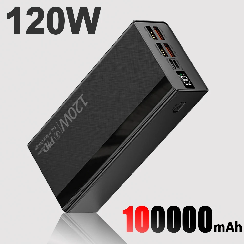 

120W Power Bank Super Fast Charging 100000mAh Portable Charger phone External Battery For iphone Xiaomi Samsung Spare Battery