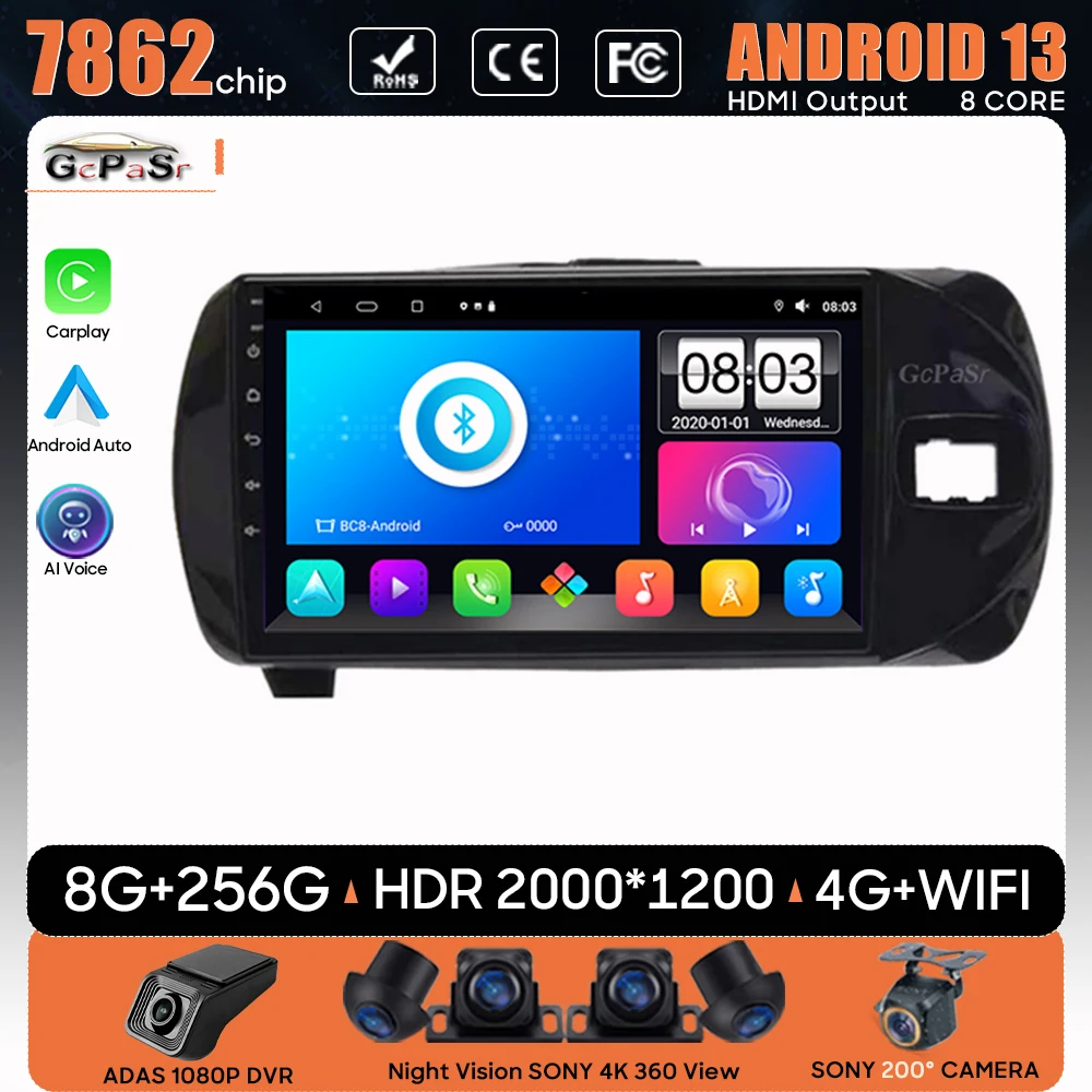 

Car Radio Android 13 For Toyota Vitz 3 XP130 2014 - 2019 GPS Navigation Android Auto Screen Multimedia Player No 2din 5G Wifi BT