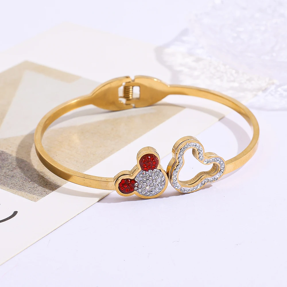 رائعة السيدات الكرتون ميكي جوفاء خارج حجر الراين سوار مفتوح عصري ساحر هدية عيد ميلاد للأصدقاء #4