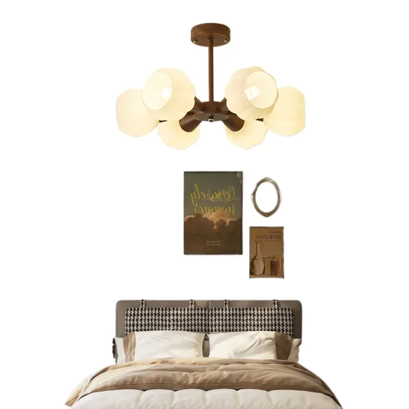 Bedroom chandelier, simple glass eye protection, new walnut color