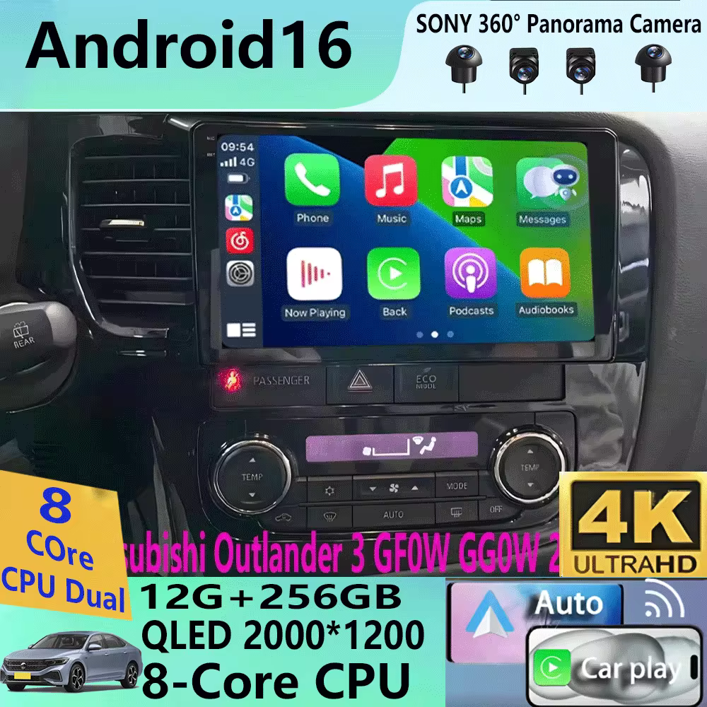מערכת מולטימדיה אנדרואיד 16 עם נגן וידאו, Carplay ו-Radio לרכב עבור מיצובישי אאוטלנדר 3 GF0W GG0W 2012-2018, יחידת ראש 2din.