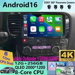 Android 16 video Player Carplay Auto Car Radio For Mitsubishi Outlander 3 GF0W GG0W 2012-2018 Multimedia Stereo 2din Head Unit