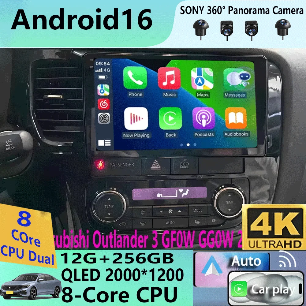 Android 16 Auto Car Radio For Mitsubishi Outlander XL 3 2012-2018 GPS Navigation Stereo Multimedia Video Player Carplay WIFI+4G