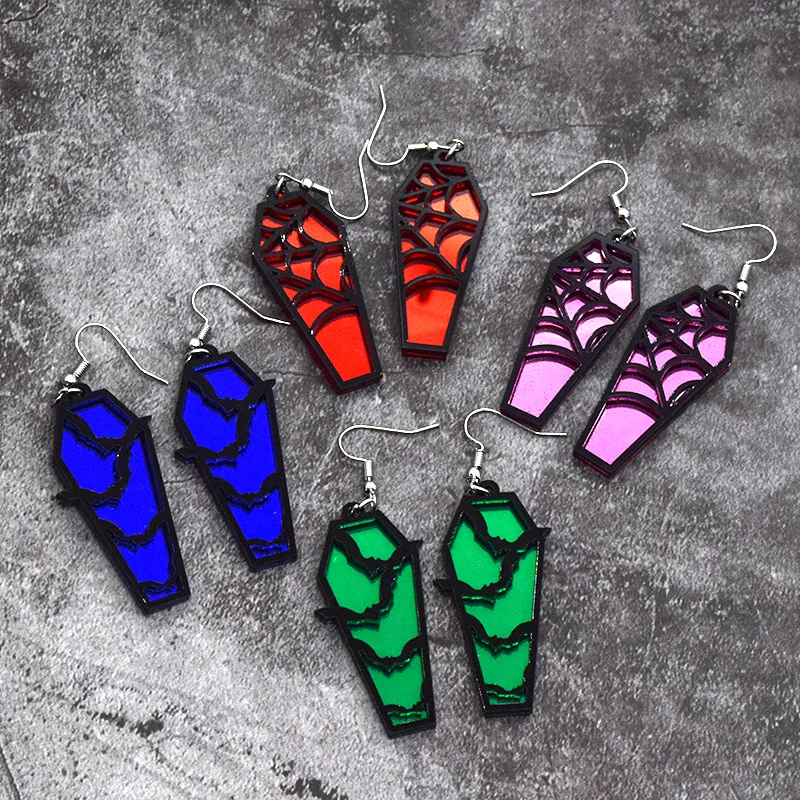 Hallowmas Bat Cobweb Coffin Drop Earrings For Women Gift Acrylic New Creative Vintage Cool Cosplay Pendant Earring Party Jewelry