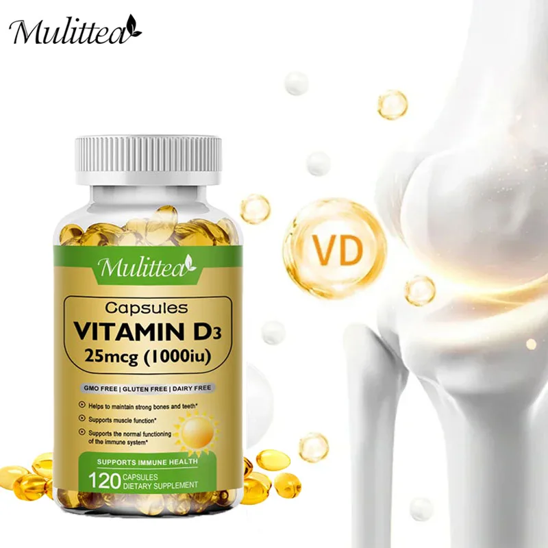 Mulittea Vitamin D3 Capsules Help Regulate Calcium Metabolism Promote Bone Teeth and Skin Health Support Immunity