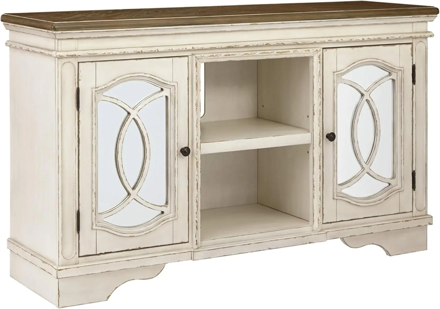 

Realyn French Country Two-Tone TV Stand Fits TVs Up To 60" White & Rustic Brown Superior Quality Two-tone Charm