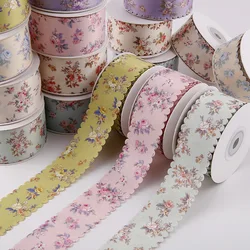 10 Yards 35MM 40MM Wavy Edge Polyester Cotton Double-Sided Printing Flowers Ribbon Hair Bows DIY Crafts Handmade Accessories