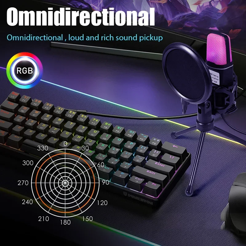 SF666R USB Microfoon RGB Microfoon Condensador Draad Gaming Microfoon voor Podcast Opname Studio Streaming Laptop Desktop PC Microfoon