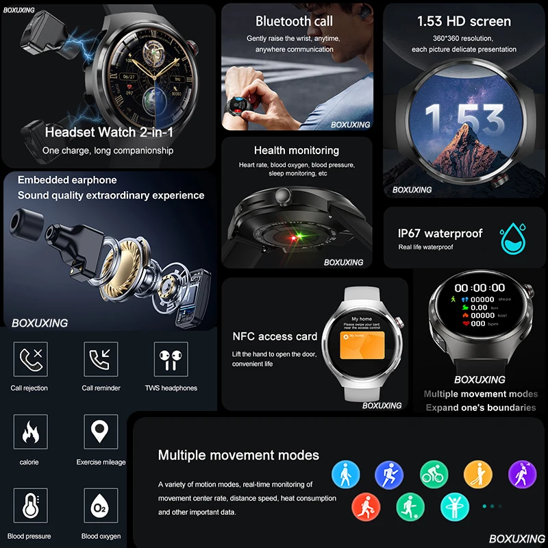 2025 New Smart Watch 2 in 1 With Earphone Smartwatch Bluetooth Call Men Watch GPS Track Heart Rate Monitoring Sports Smart Watch