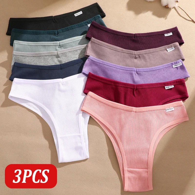 FINETOO 3 Teile/satz Sexy V-Taille Baumwolle Höschen Für Frauen Weibliche Bikini Höschen Sexy Low-Rise Unterwäsche Unterhose Brasilianische hosen