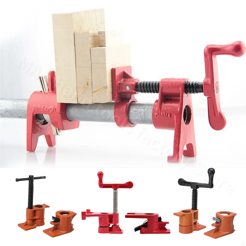 

1/2" 3/4" Heavy Duty Pipe Clamp Woodworking Board Conntacting Fixture Wood Gluing Steel Cast Iron Pipe Clamp Carpenter Hand Tool